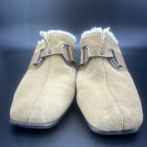 Aerosoles Cinch of Salt Womens 8.5M Tan Suede Faux Fur Slip-On Heeled Clog Mules